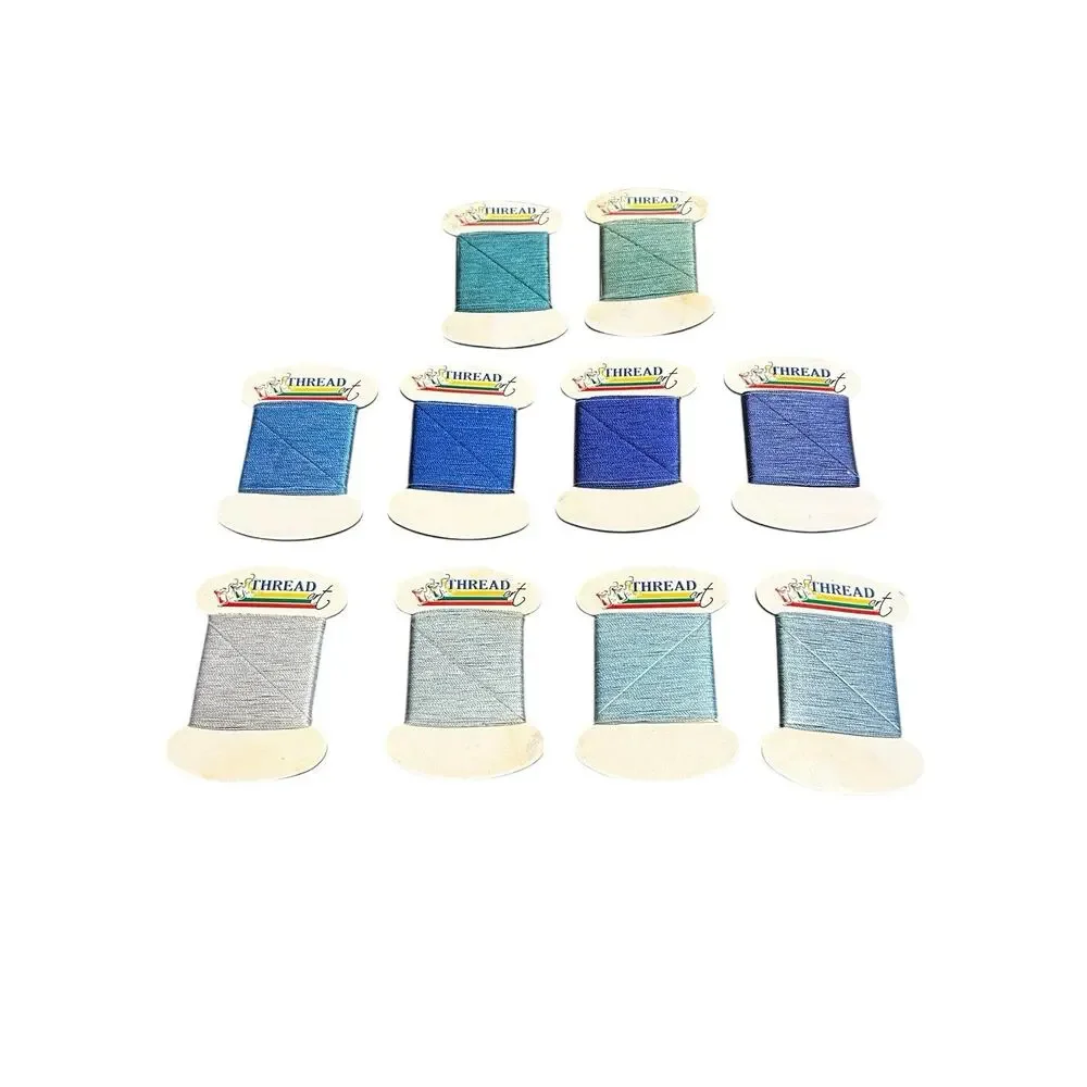 VTG Lot 10 Thread Art 100% Silk Embroidery Thread 20M Assorted Blue Shades New